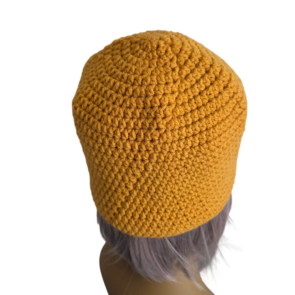 Handmade Crochet Beanie Hat Mustard Golden Rod Knit Cap One Size Casual - Picture 7 of 7